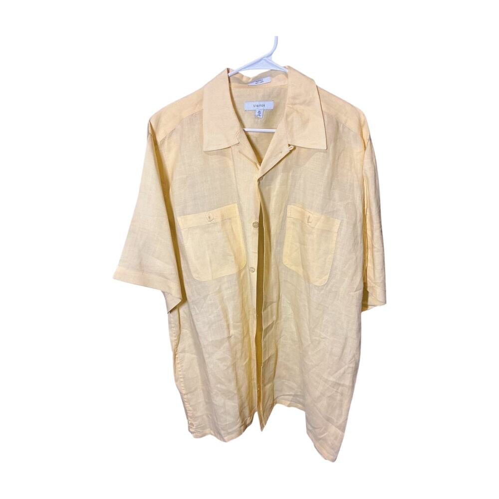 Visitor Linen Yellow Button Up Short Sleeve Shirt Size XL Linen